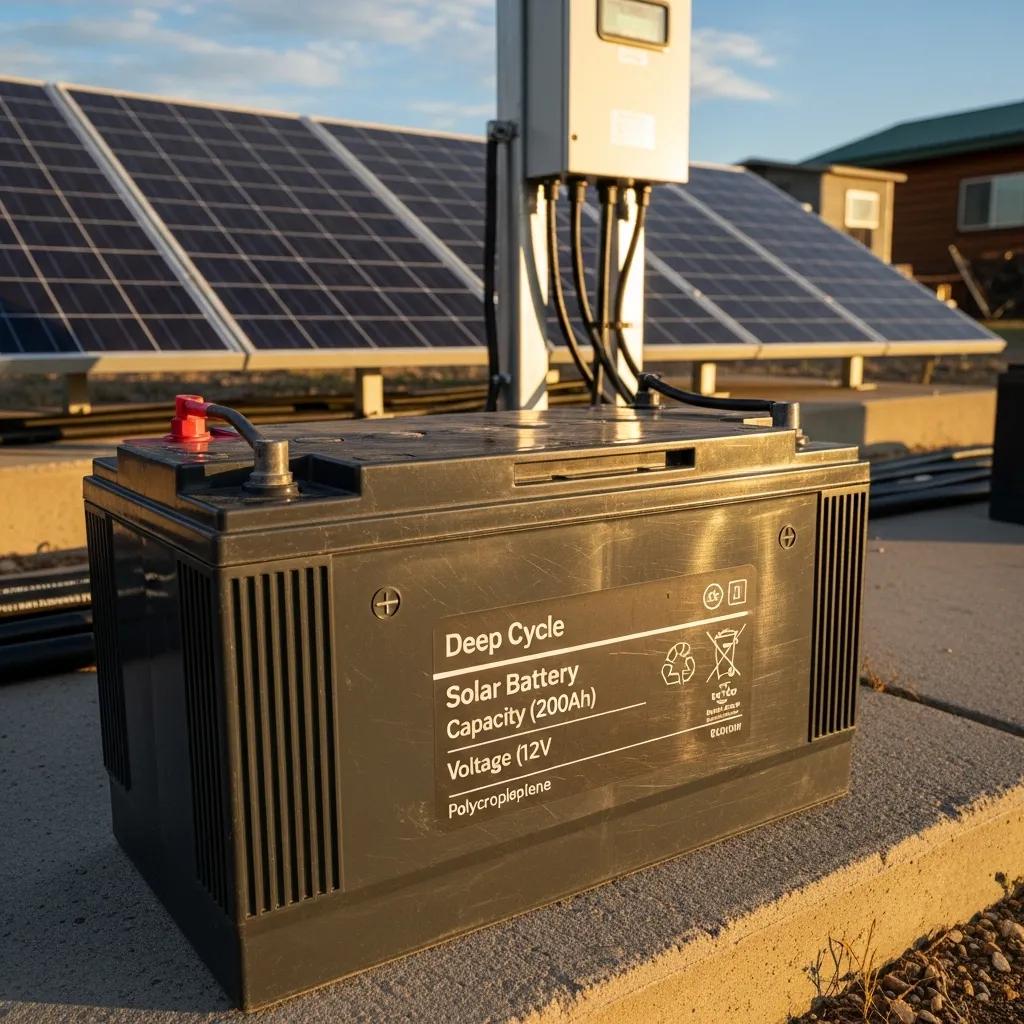 Lead-acid solar battery in an off-grid solar system setting, highlighting its robust design and affordability